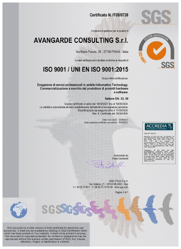 Avangarde Group Certificazione ISO 9001